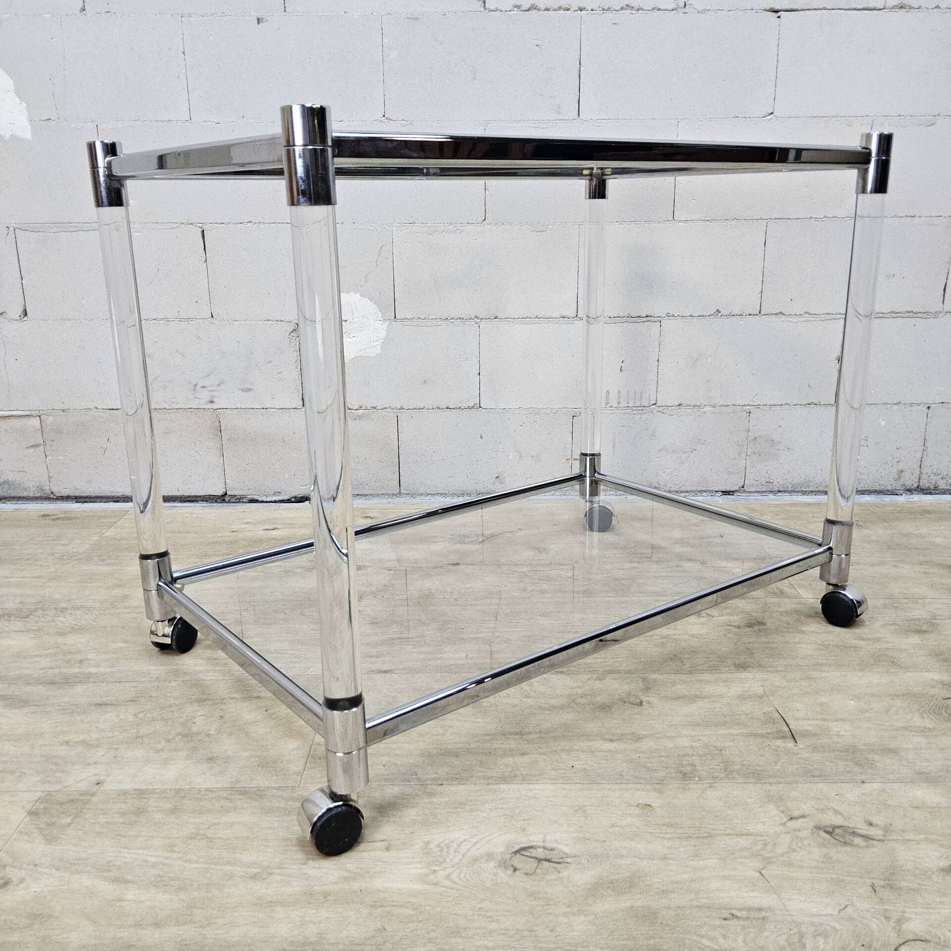 Vintage glass and chrome drinks trolley / tea trolley / side table