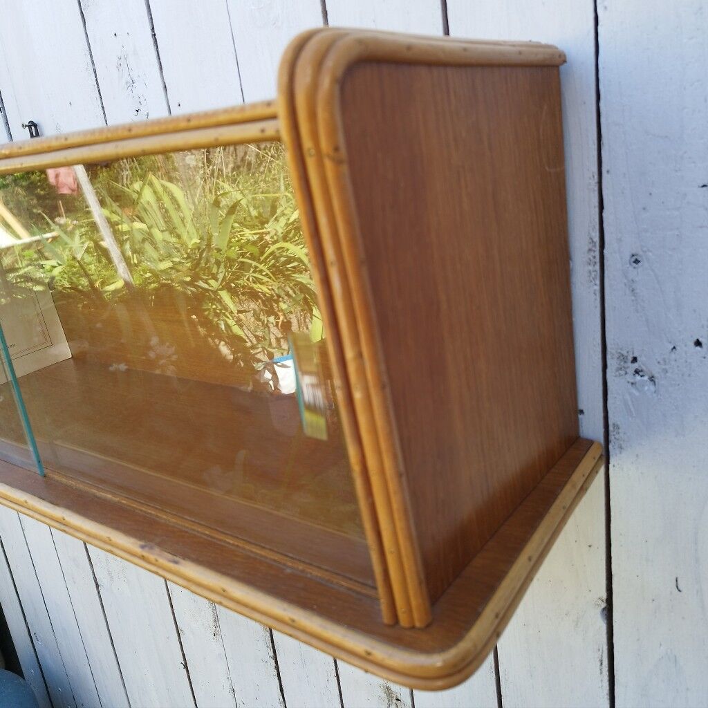 Rattan glazed shelf vintage design storage