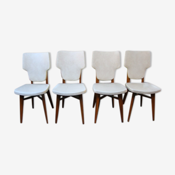 Lot de 4 chaises en skai blanc vintage des années 50/60