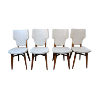 Lot de 4 chaises en skai blanc vintage des années 50/60