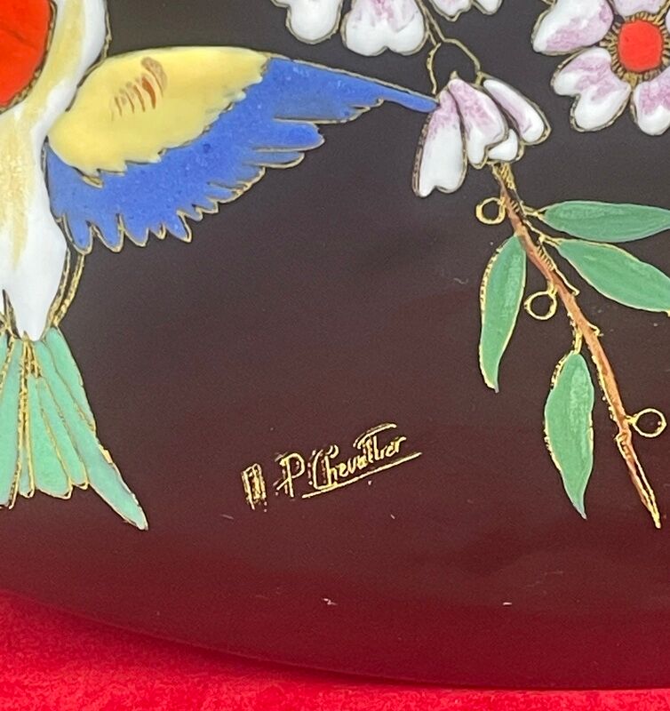 Superb dish n° 40 in emaux de longwy l'arbre aux oiseaux mp chevallier 37 cm