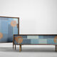 Set of 2 mid-century modern scandinavian hand-painted birch cabinet & sideboard, 1960s