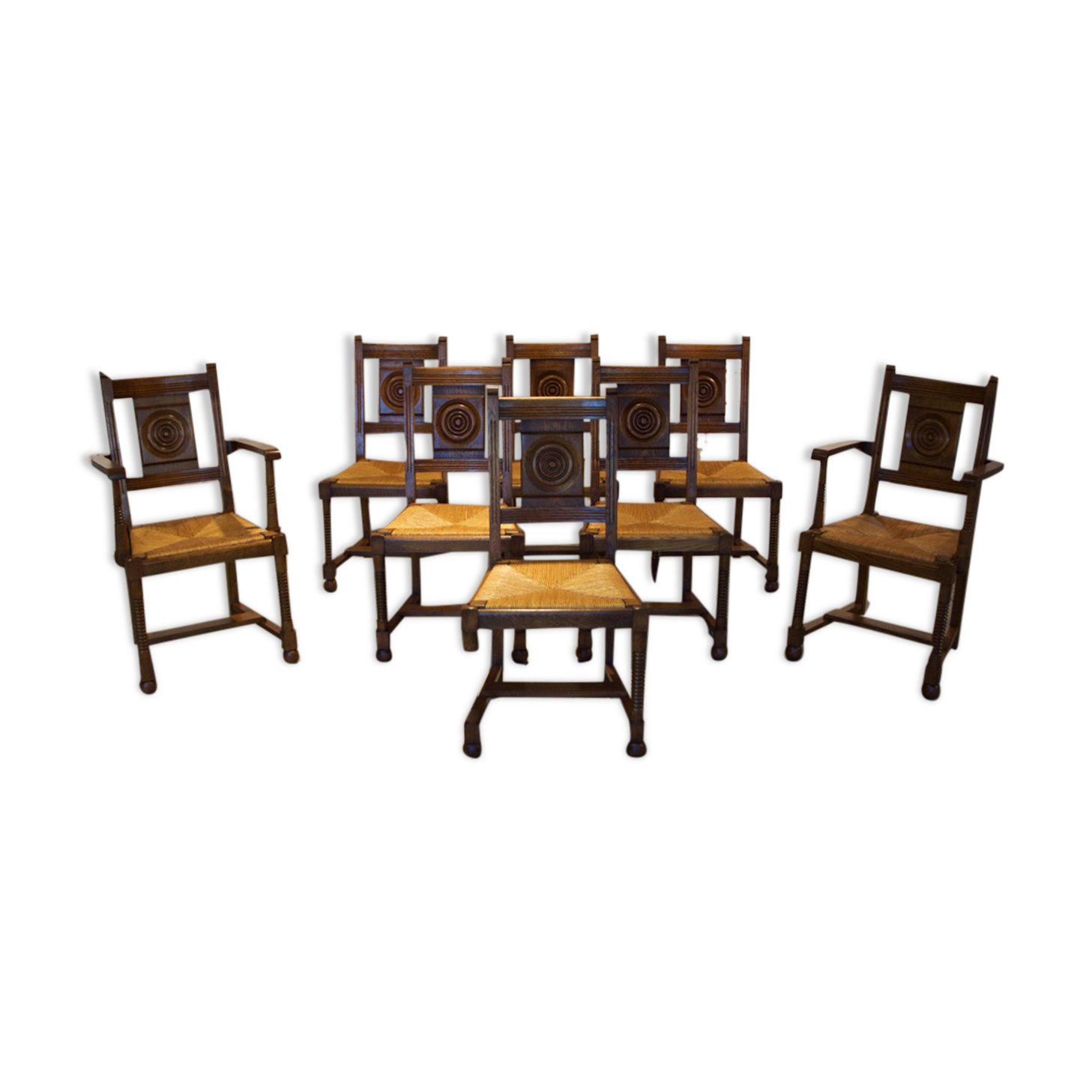 Set of six chairs and two brutalist armchairs mid-century 1950'