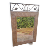 Miroir en rotin et fer forgé vintage