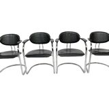 Set of four Effezeta Dining room chairs cantilever chrome 1980s made in Italy