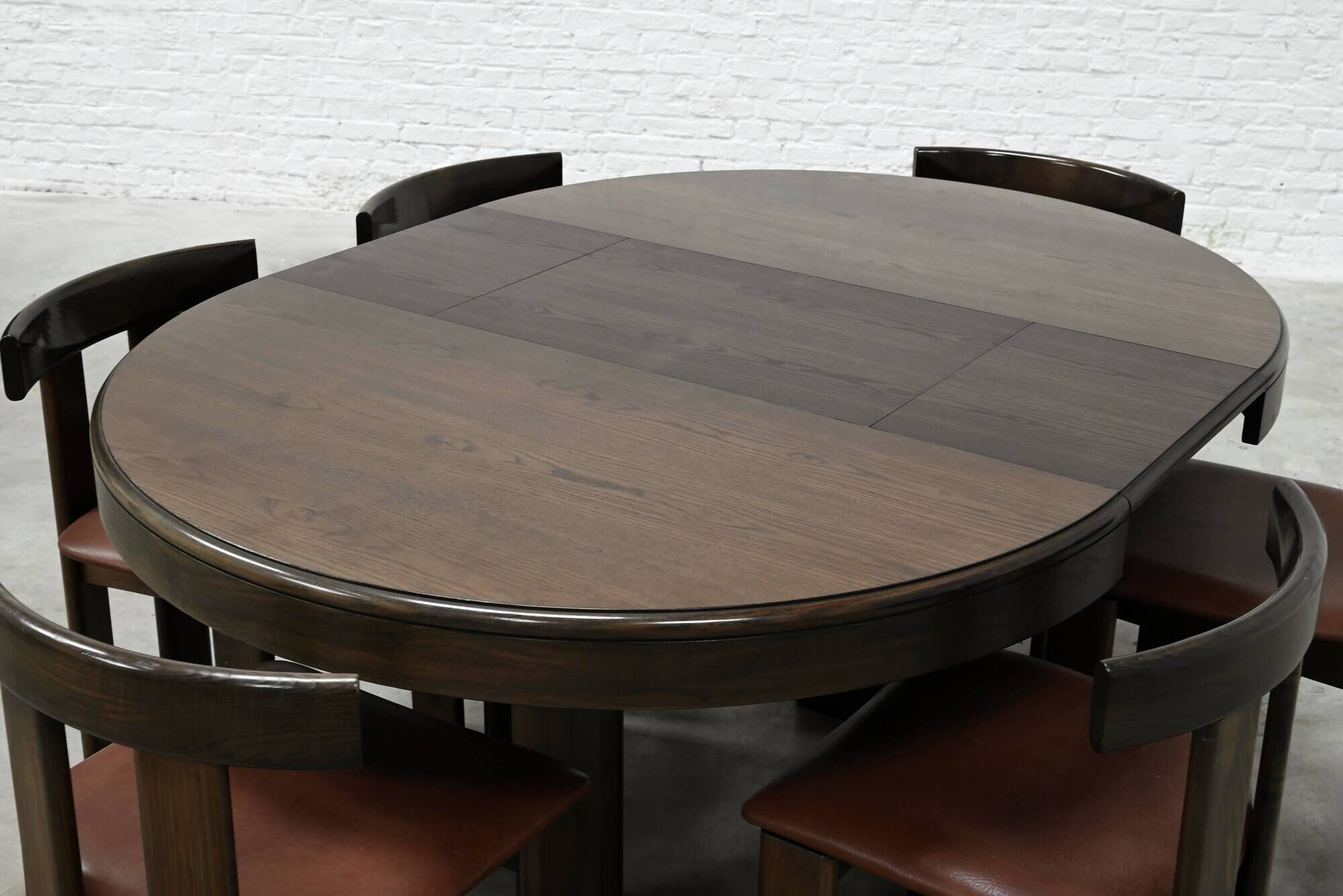 Dining Set by Luigi Vaghi for Former with Six Leather Chairs, Italy 1960's