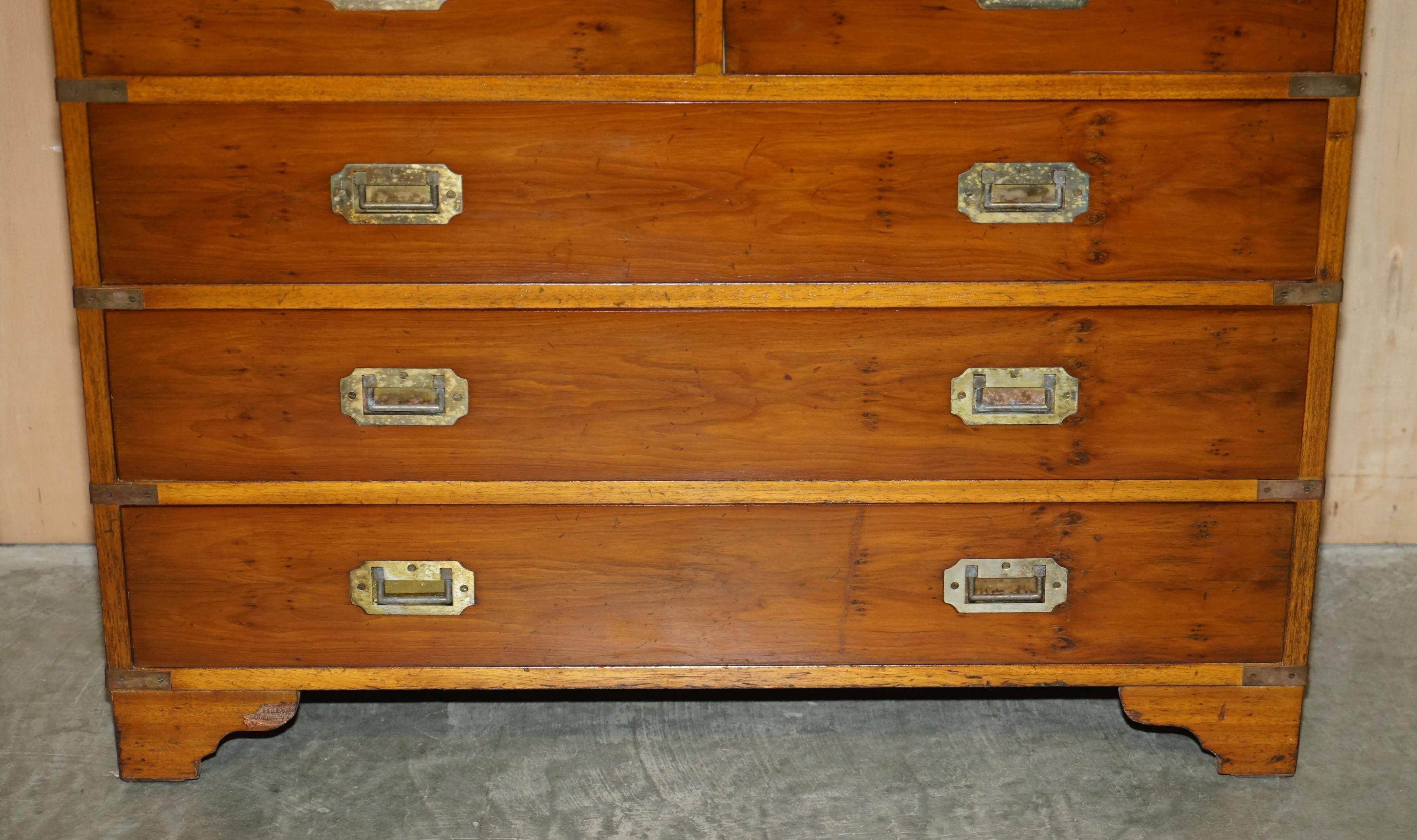 Vintage military campaign chest of drawers in burr yew wood.