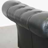 Lit de repos Chesterfield en cuir de vache noir