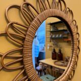 Vintage rattan flower mirror