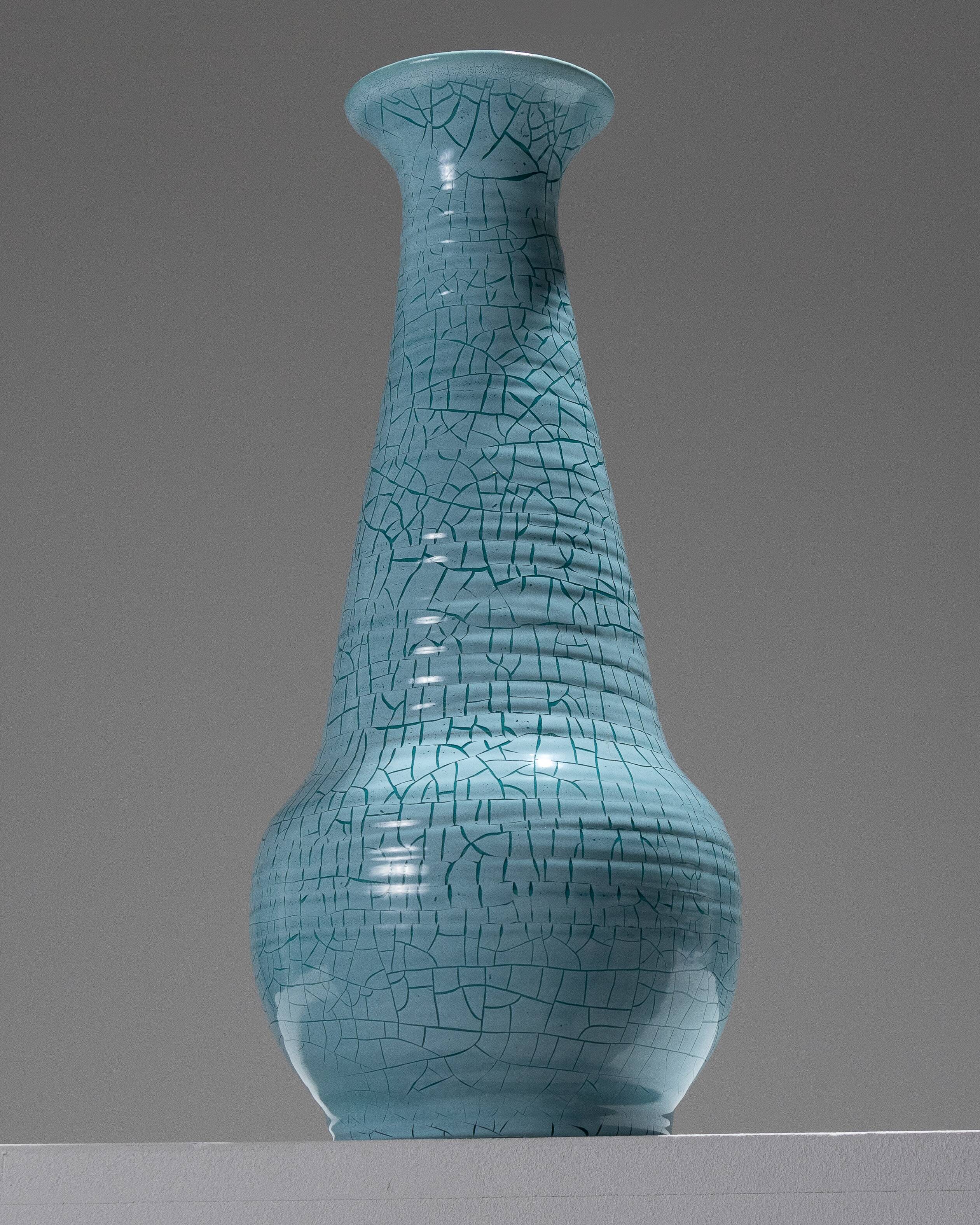 Turquoise ceramic conical vase, accolay, 1950s