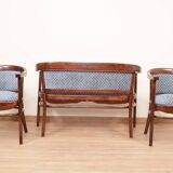 Ensemble de salon Thonet, en bois et jacquard bleu, 1910