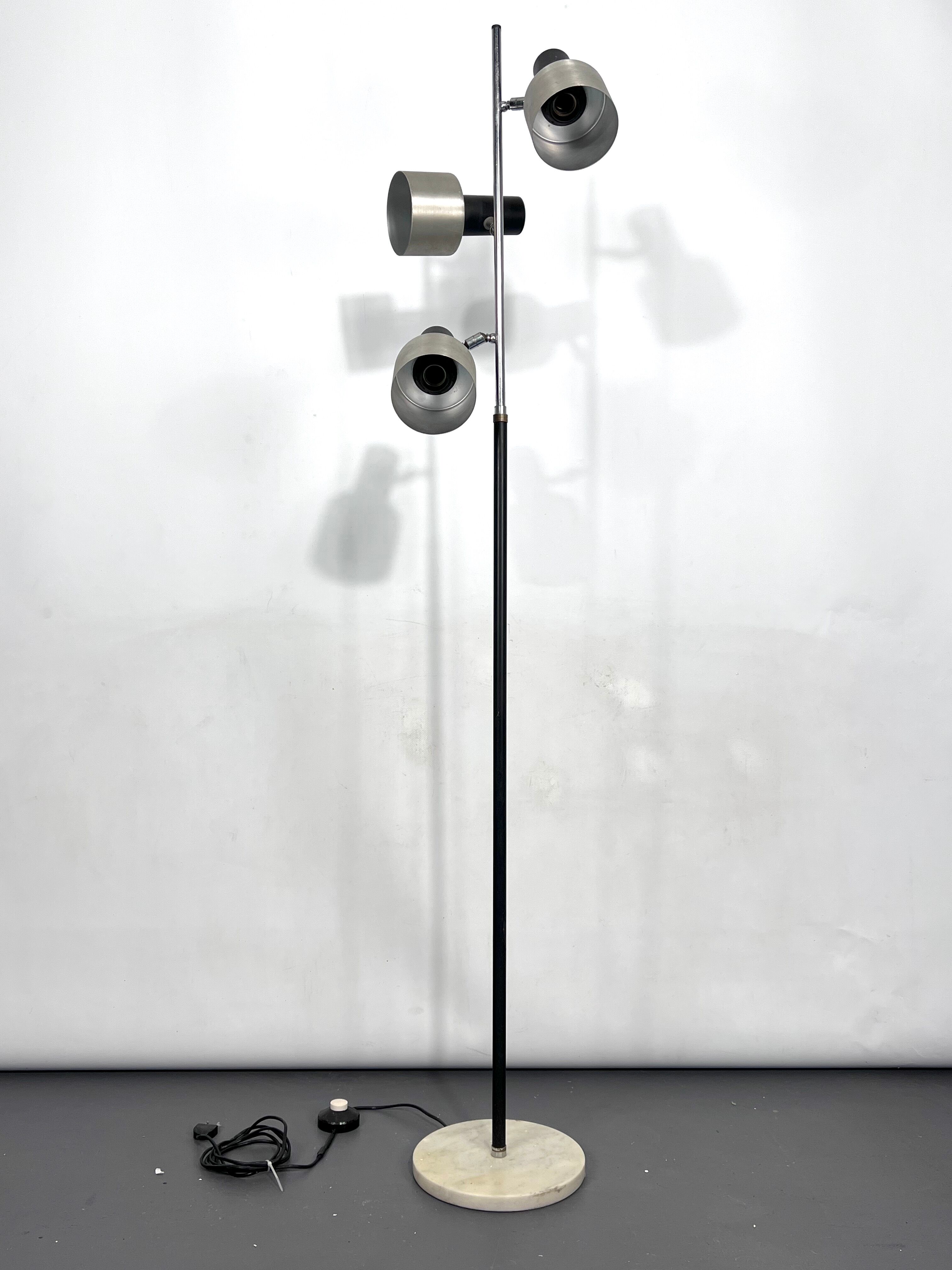Marble and Metal three arms floor lamp Italy 1960s