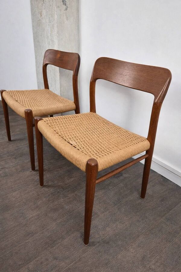 Chaise en teck et corde, modèle 75 par Niels O. Møller pour JL Møller, Danemark, 1950.