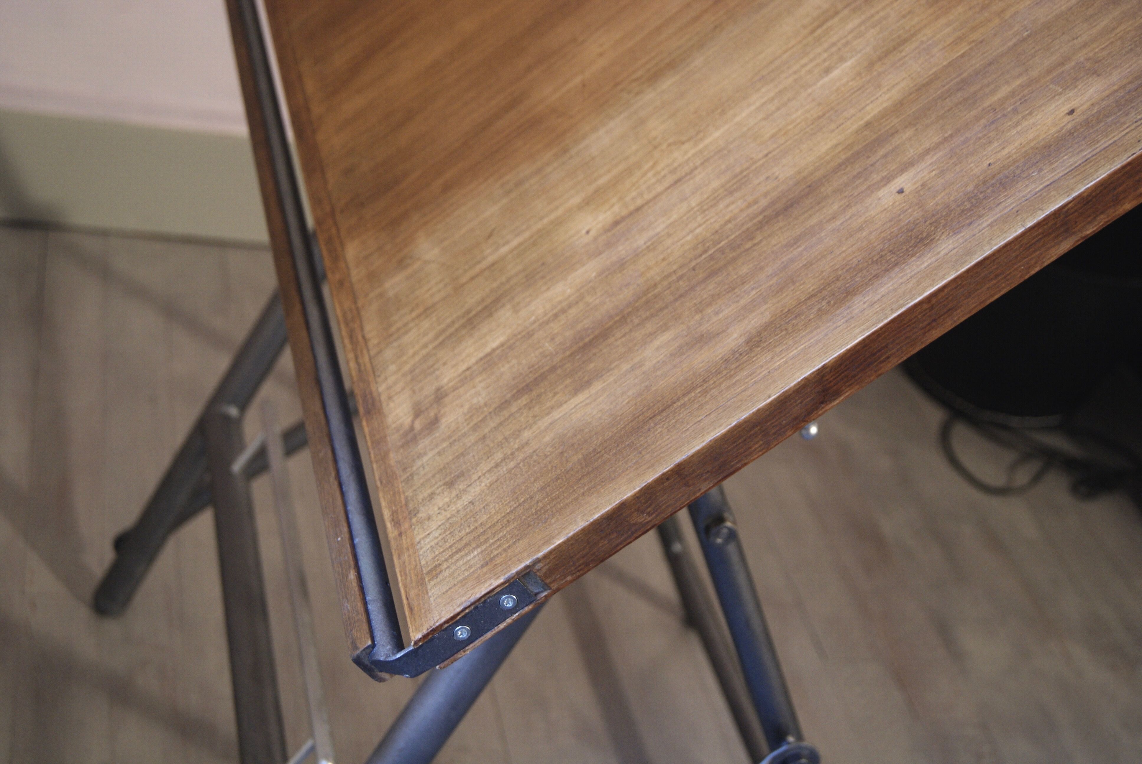 Industrial architect's drawing table wood and iron 50s vintage