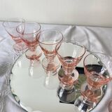 6 small Art Deco pink glasses 6 cl