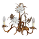 3-light flower bouquet chandelier in gilded bronze painted metal