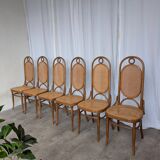 Set of 6 Vintage Bentwood Cane Dining Chair, Thonet Style, 1970s Yugoslavia