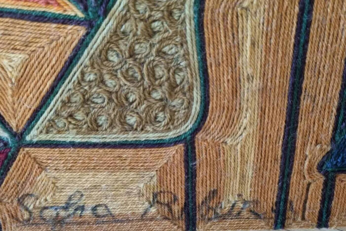 Screen decorated with wool threads, "Huichol" art, Sofia Ribeira, 120 cm