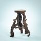 4 Tripod Bar Stools in Vine Wood and Oak, Handmade, France, 1950s