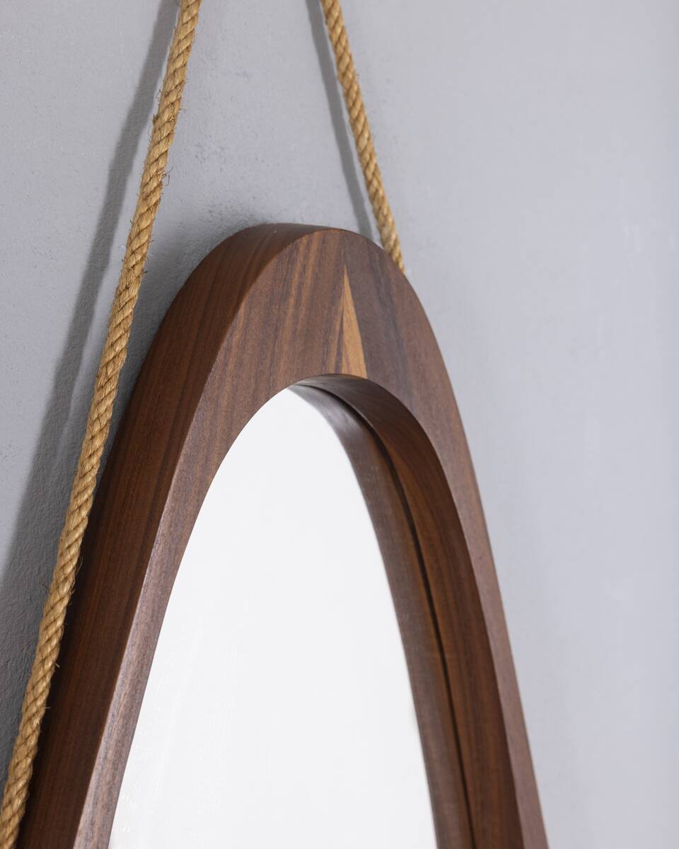 Vintage 1960s oval wooden wall mirror, Italian design