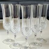 Set of 5 Champagne Flutes/Arques Crystal/Longchamp Model. Diamond tips