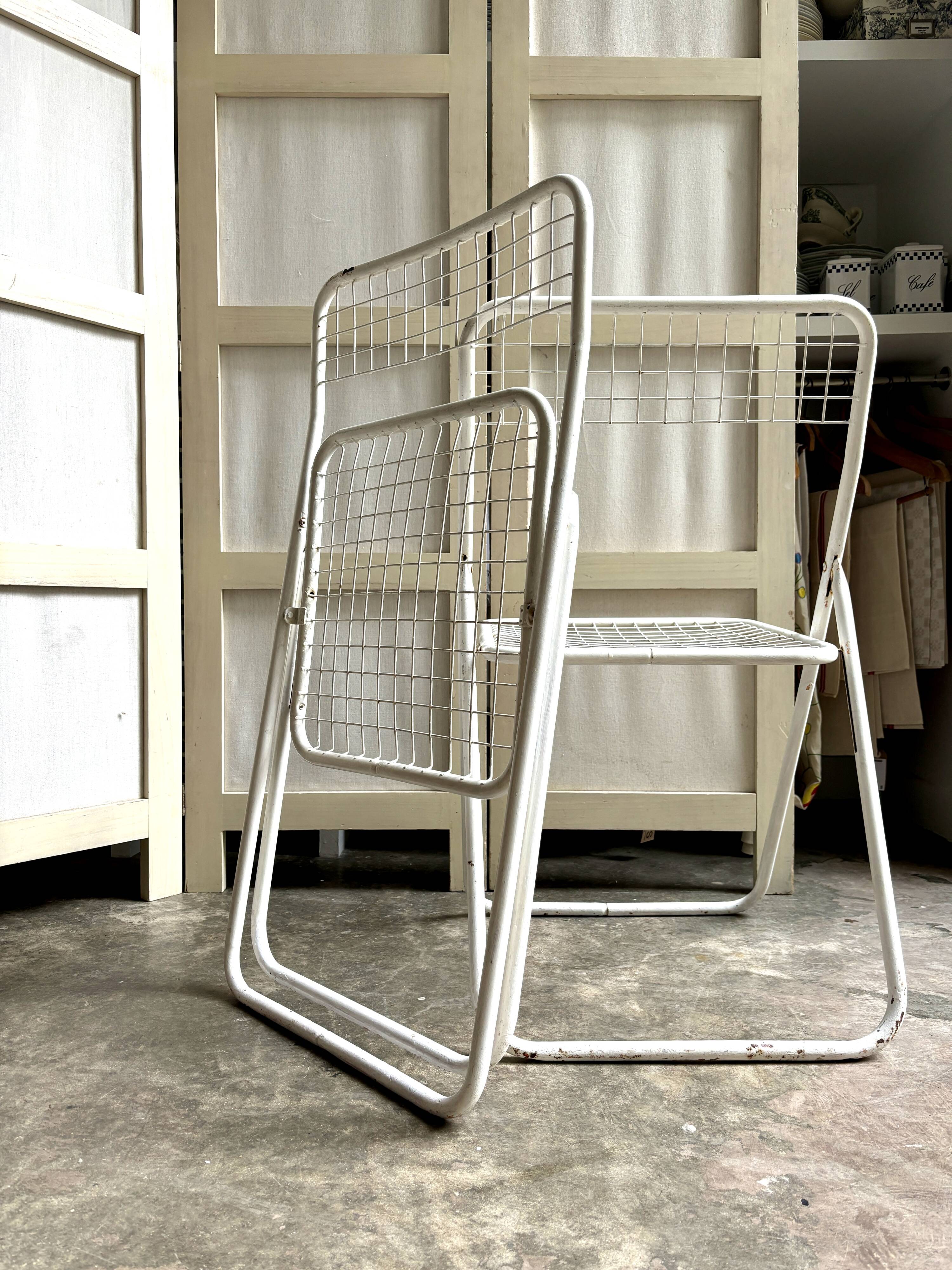 2 white metal "Ted Ned" folding chairs by Niels Gammelgaard for IKEA, 1980s