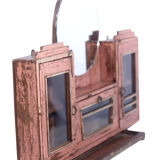 Tryptic wall shelf in ancient Burmese teak with round mirror