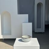 Small white glazed ceramic bowl black edges