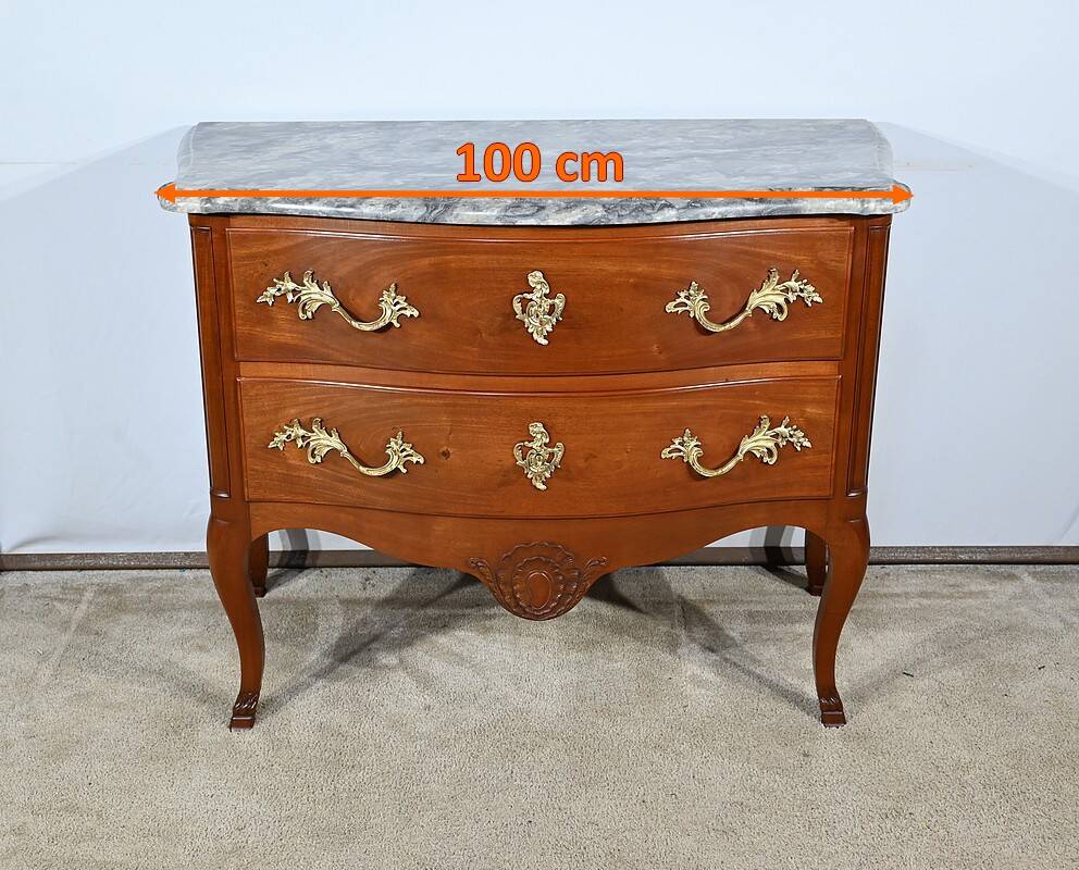 Sauteuse chest of drawers in solid mahogany, Louis XV style – Late 19th century