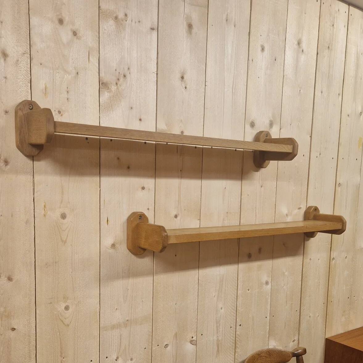 Pair of vintage shelves in solid light oak, Guillerme et Chambron