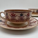 3 cups and saucers, Sarreguemines, Derby model, ironstone, early 20th century