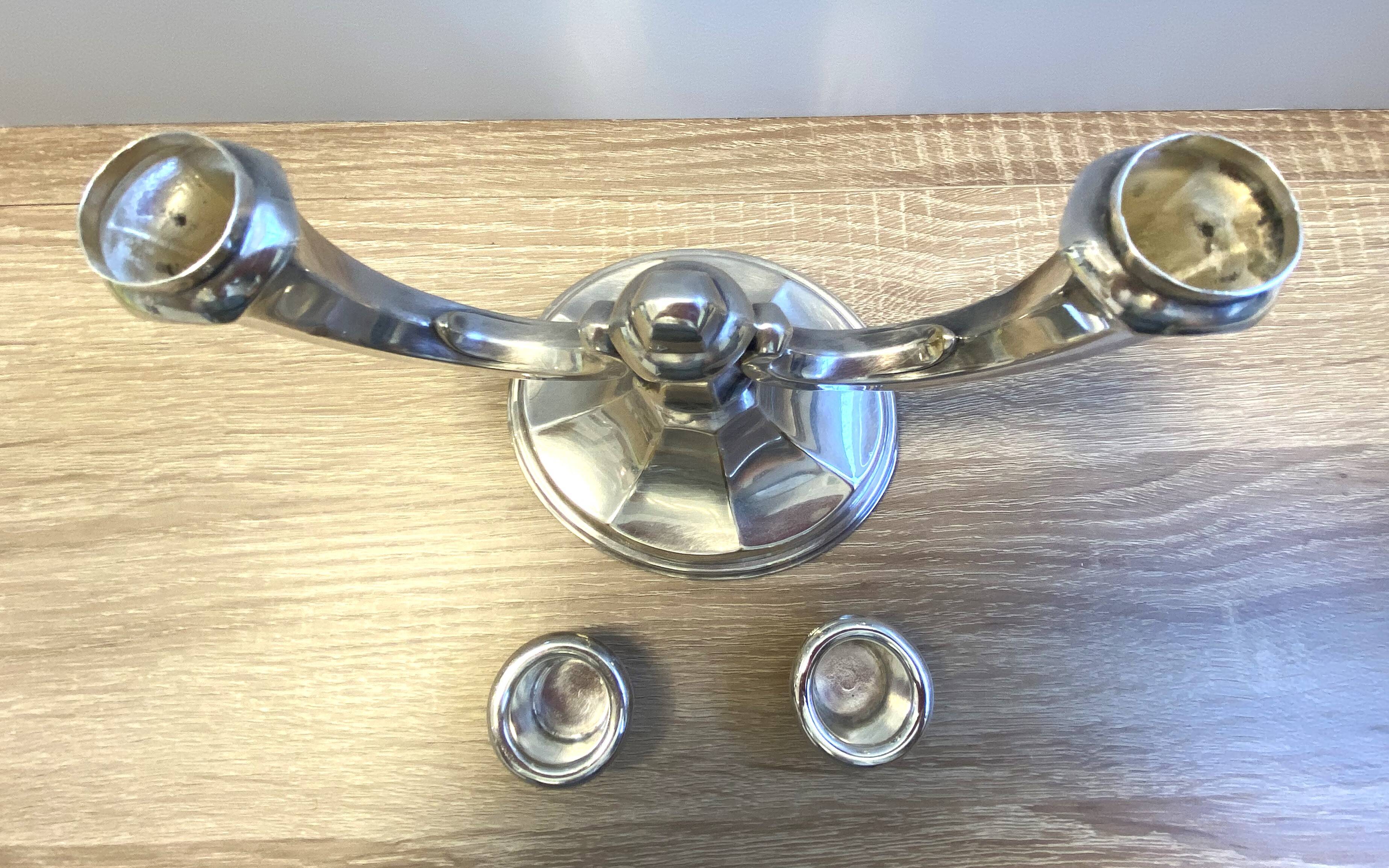 Ancien Bougeoir Chandelier Allemagne 1930 Art Déco Wilhelm Wolff Plaqué Argent