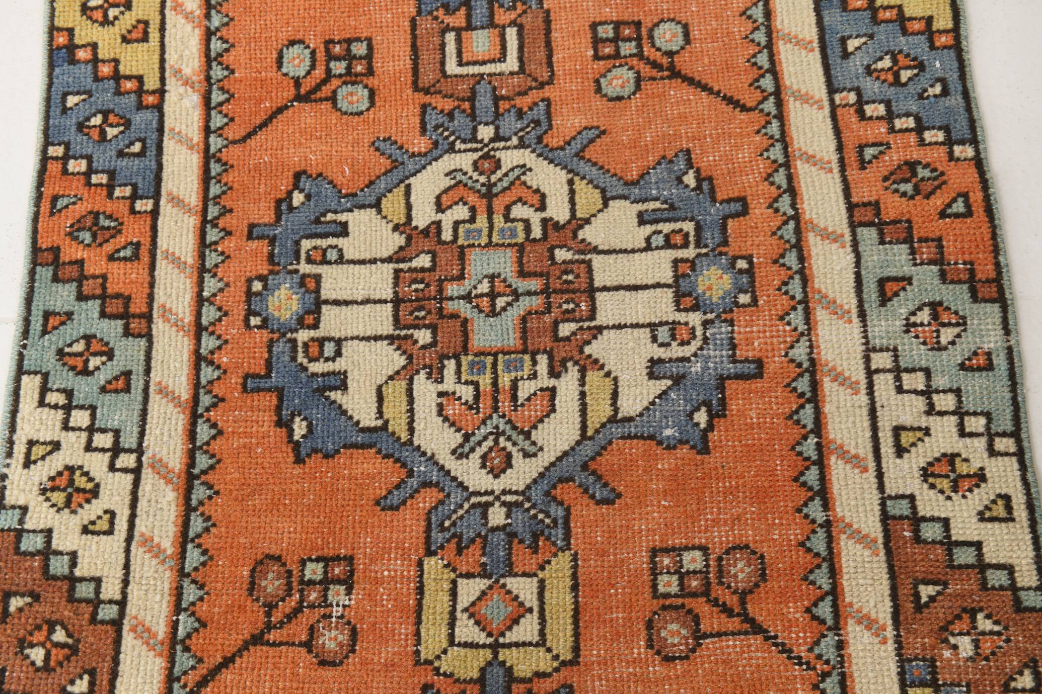 3x10 Orange Blue Handmade Geometric Vintage Runner Rug, 85x304Cm