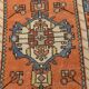 Tapis de couloir vintage fait main à décor géométrique orange et bleu