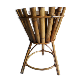 Porte-plante bambou et rotin tripode des années 50