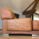Canapé 3 places vintage Gérard Guermonprez cuir fauve et inox, France 1970