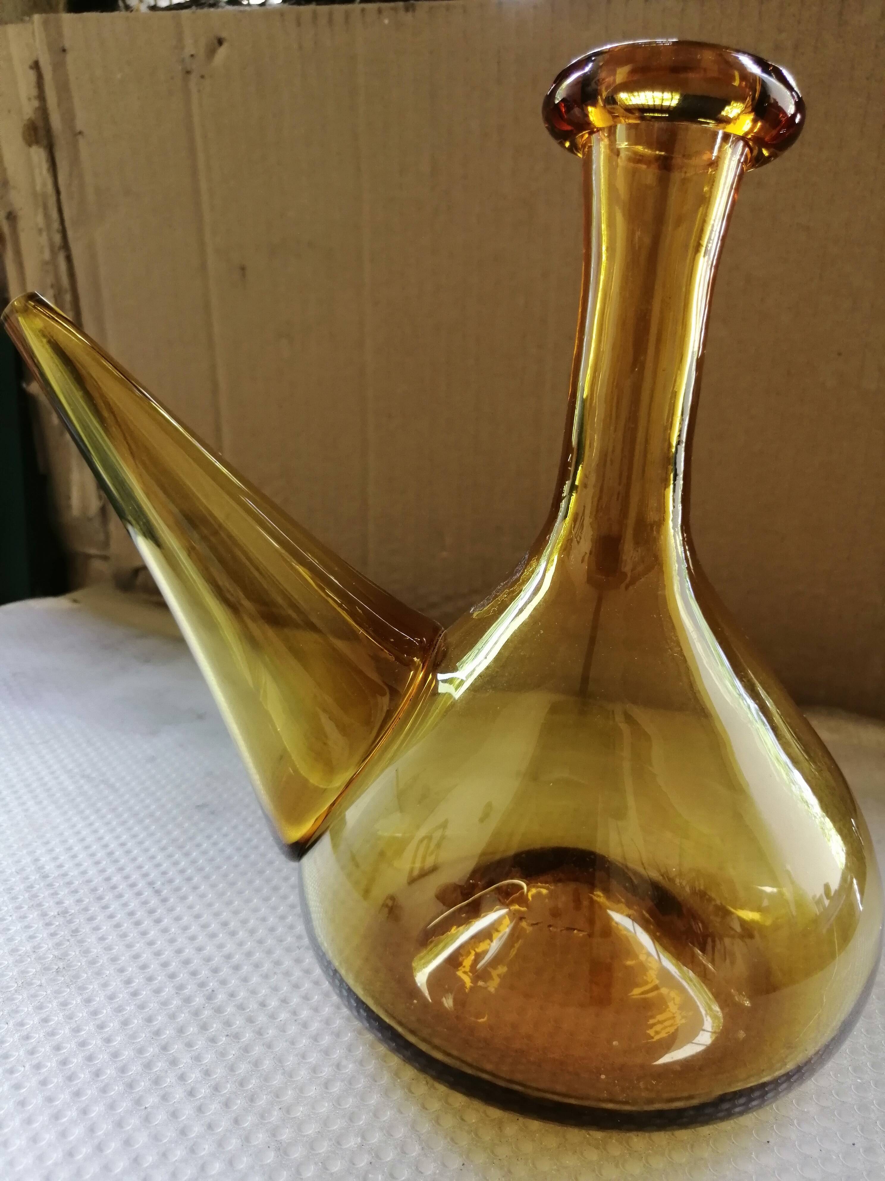 Vintage yellow smoked Catalan carafe