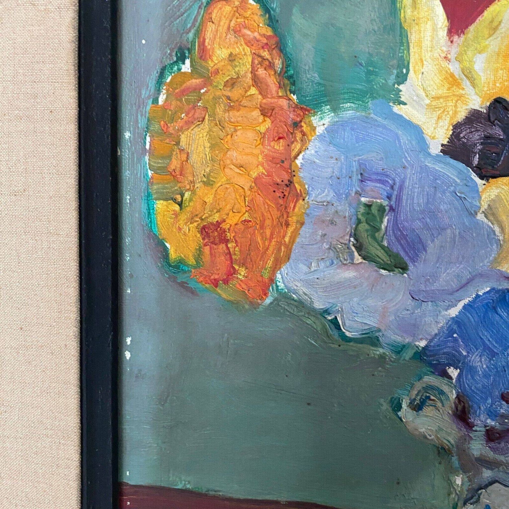 Oil on cardboard still life bouquet of flowers 20th century