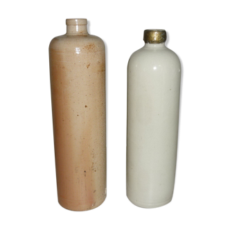 2 bouteilles bouillottes en grès vernissé de couleurs naturelles