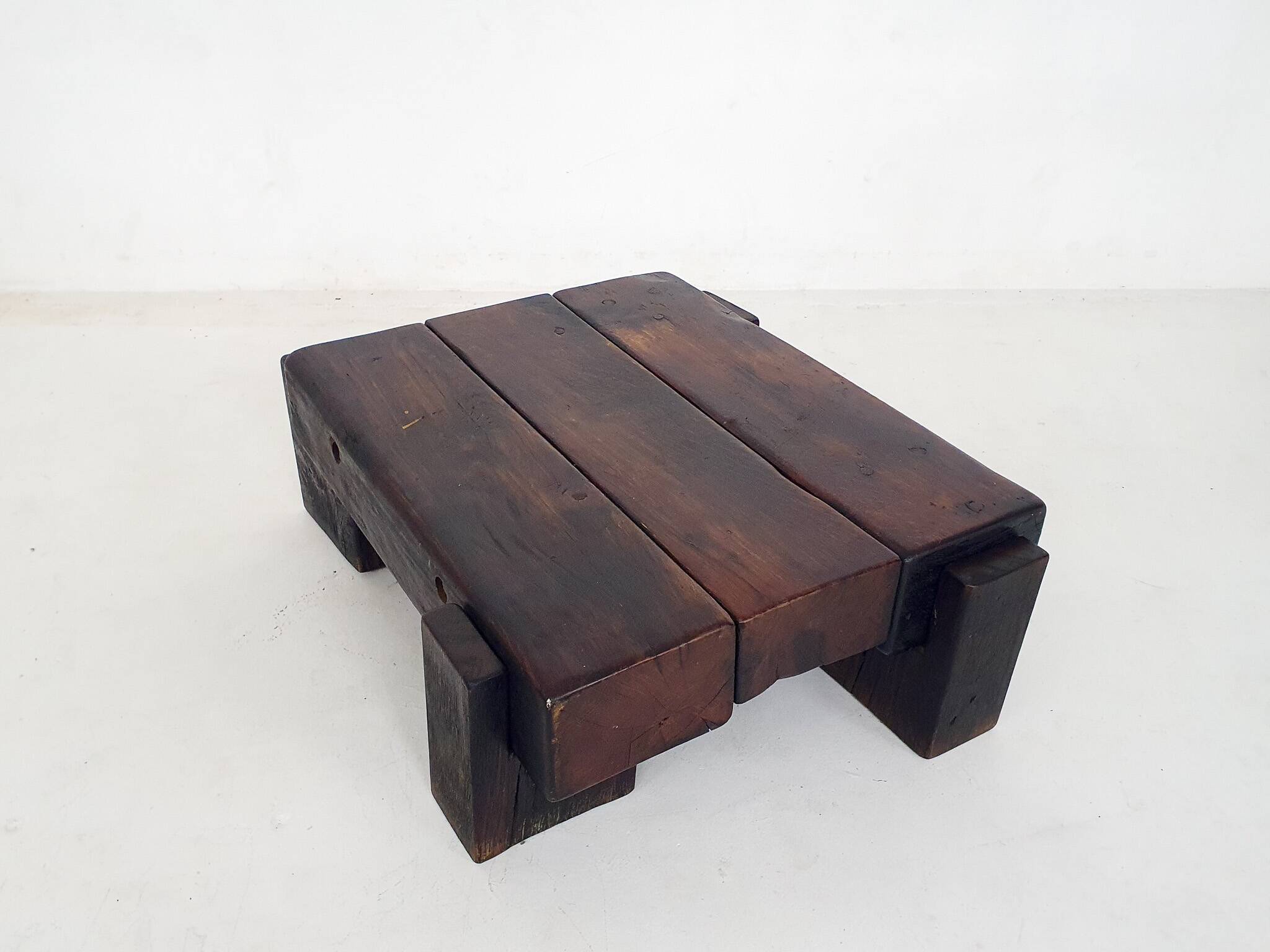 Mid-century brutalist solid wooden coffee table, The Netherlands 1970's