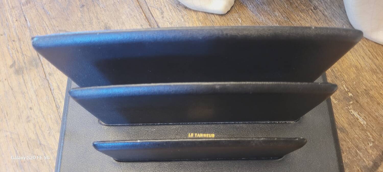 50's black leather letter holder