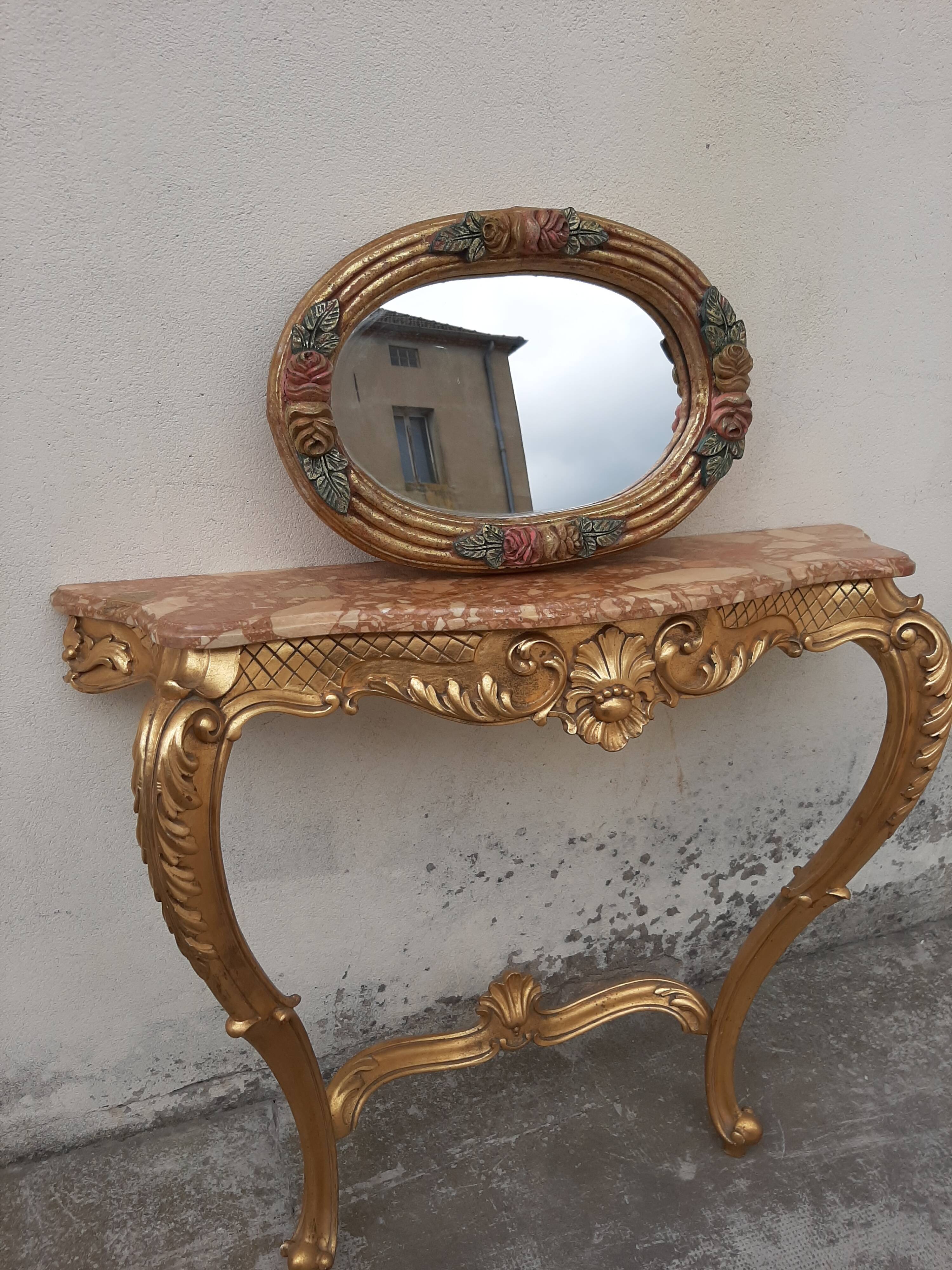 Miroir fleuris bois doré