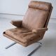 Vintage swing armchair and stool in leather by reinhold adolf for cor, 1970s, set of 2