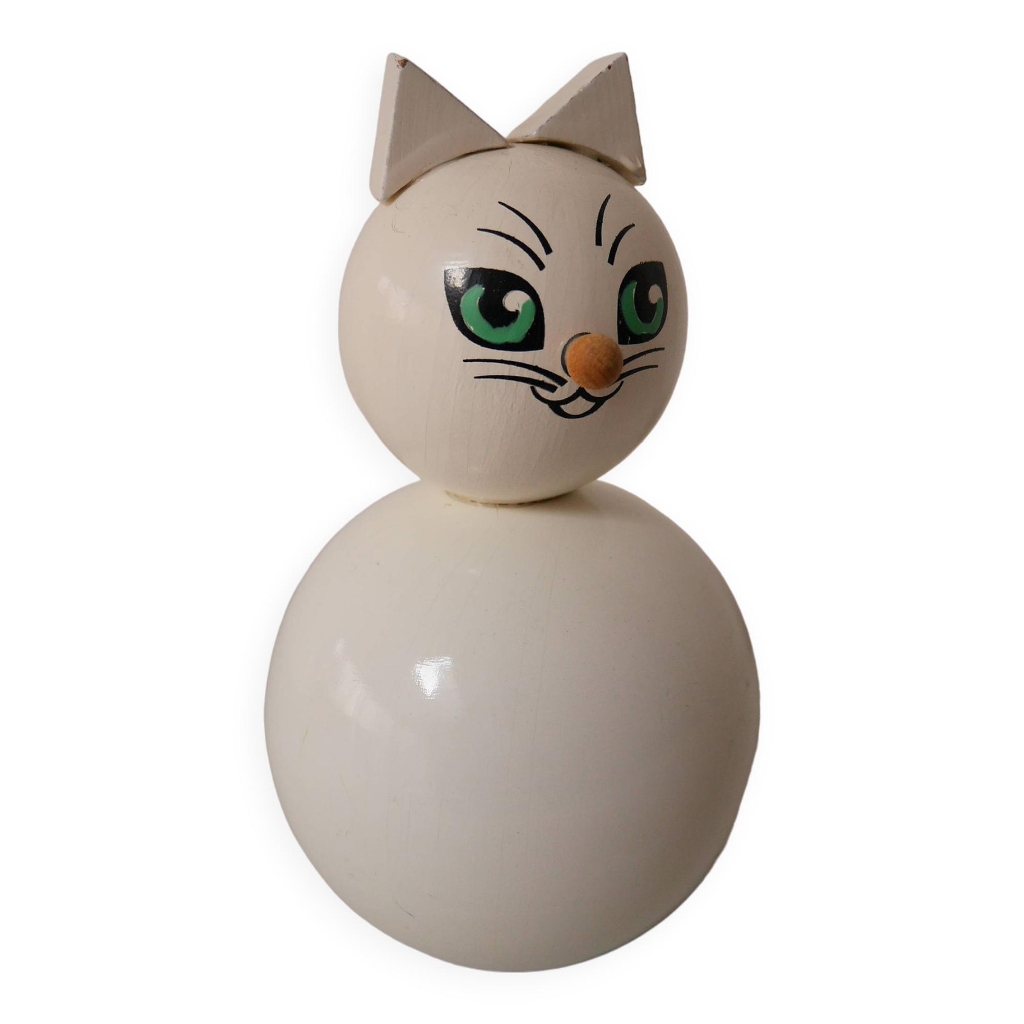 Wooden piggy bank, white cat
