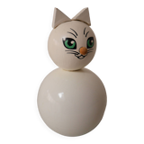 Wooden piggy bank, white cat