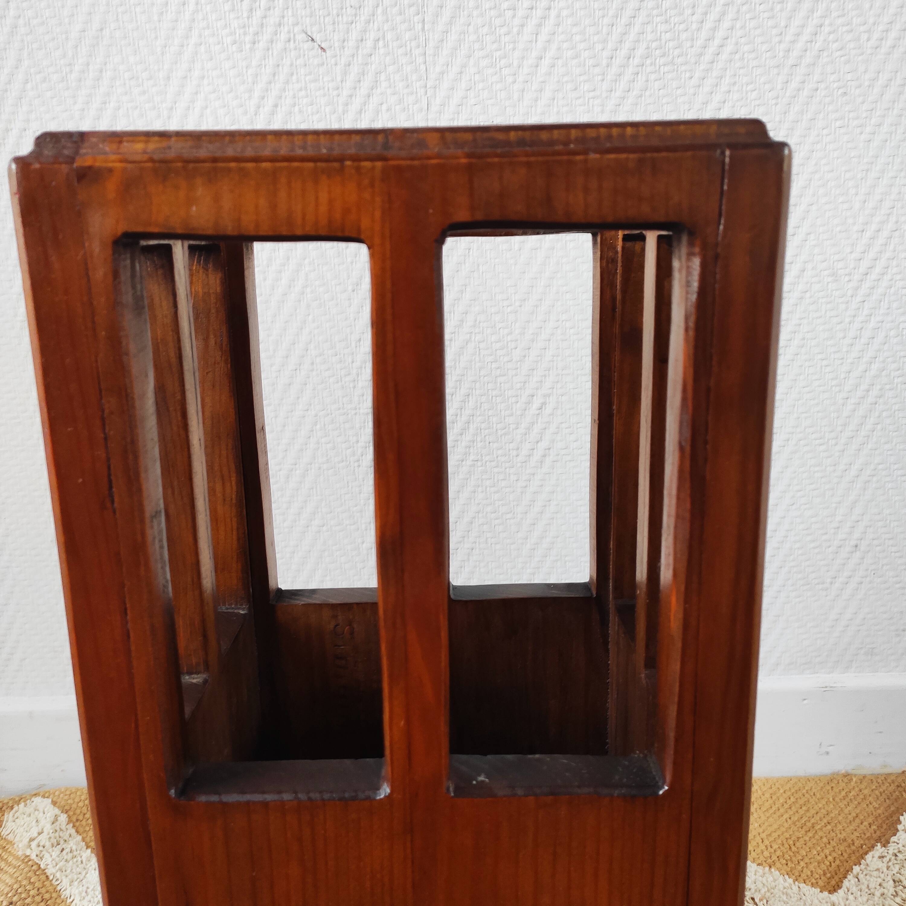 Vintage brutalist umbrella stand made of solid wood.