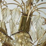 Very rare palwa mid century chandelier 1970s crystal glass and gilt brass grapes and leaves