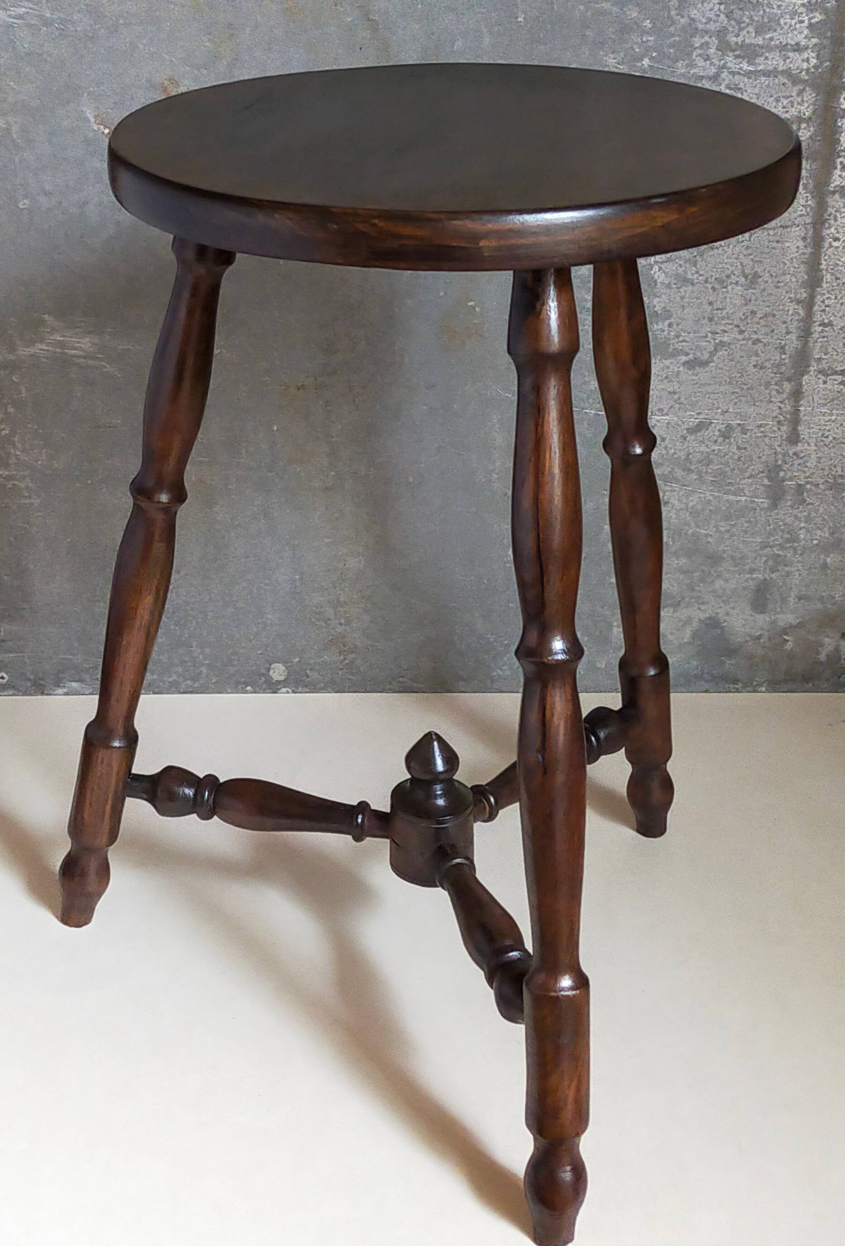 Vintage turned solid wood tripod stool