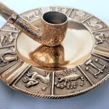Cendrier et porte bougie en bronze avec les 12 signes astrologiques du zodiaque