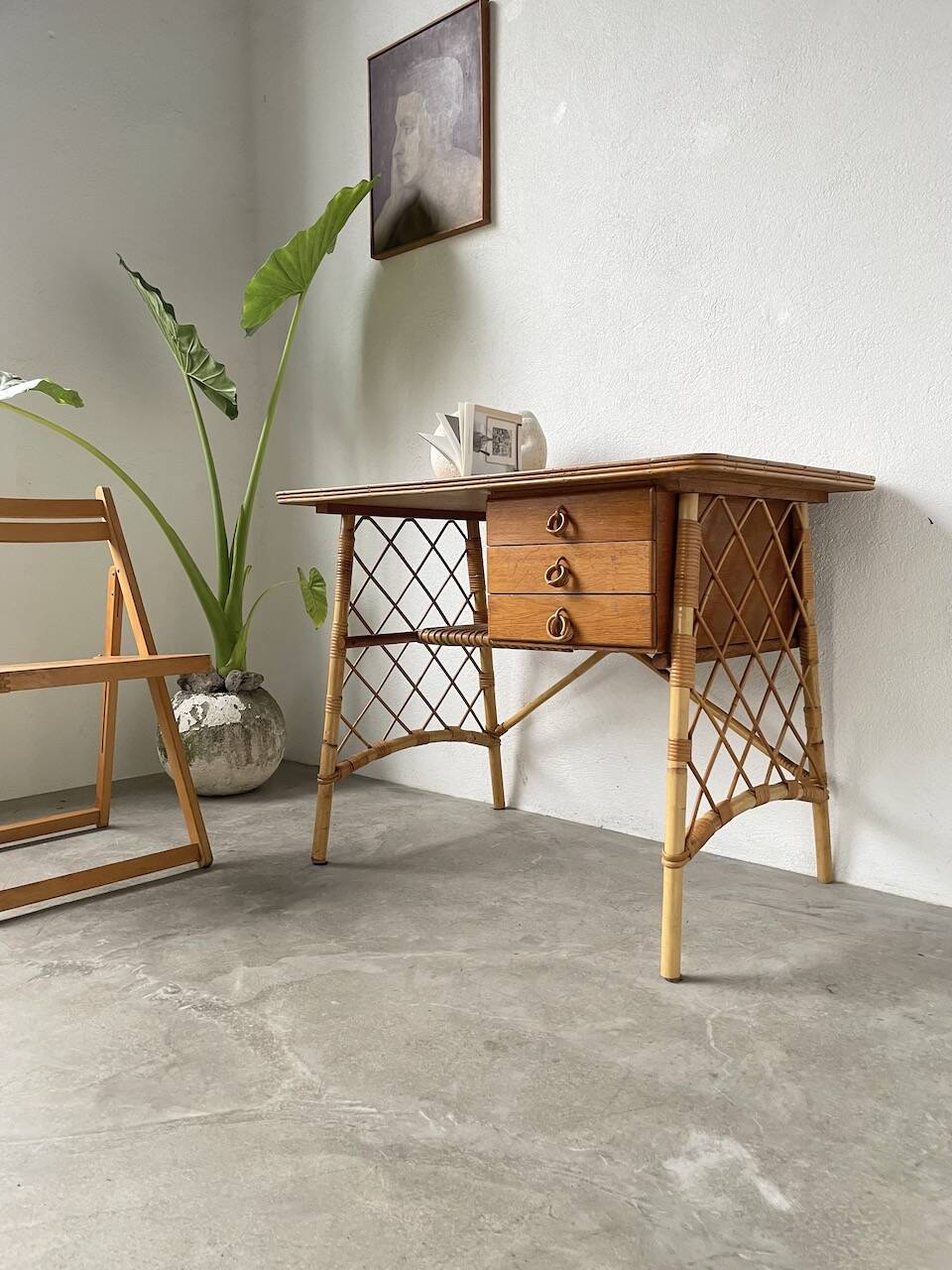 Bureau rotin Louis Sognot et sa chaise